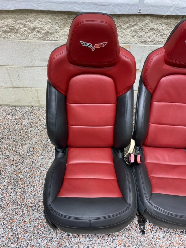 C6 GRANDSPORT OEM BLACK RED LEATHER FRONT SEATS PAIR RARE - Image 9