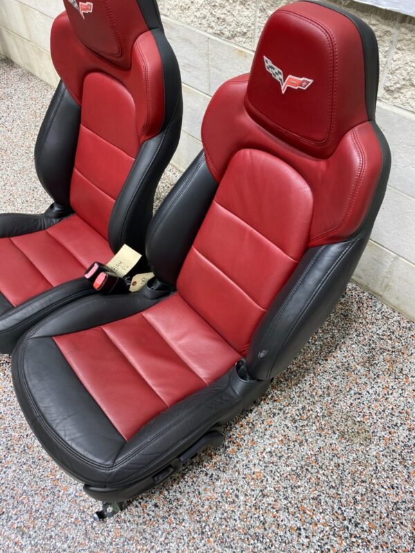 C6 GRANDSPORT OEM BLACK RED LEATHER FRONT SEATS PAIR RARE - Image 6