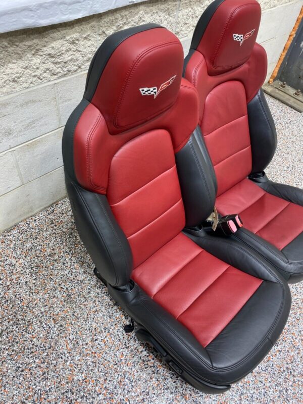 C6 GRANDSPORT OEM BLACK RED LEATHER FRONT SEATS PAIR RARE - Image 3