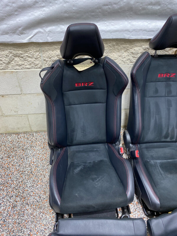 2020 SUBARU BRZ OEM FRONT REAR LEATHER SUEDE SEATS RED BRZ LOGO - Image 5