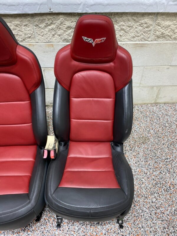 C6 GRANDSPORT OEM BLACK RED LEATHER FRONT SEATS PAIR RARE - Image 7